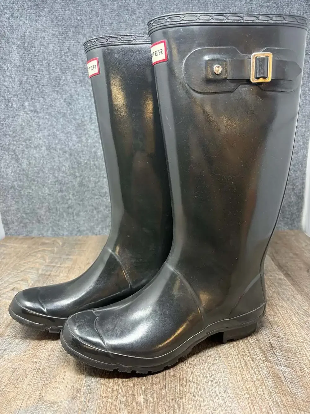 Hunter Original Women's Tall Huntress Gloss Waterproof Rain Boots buckle top-W-9